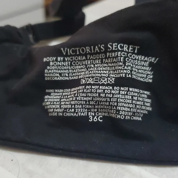Victoria's Secret Padded Black Lace Trim Bra Size 36C - Picture 9 of 9